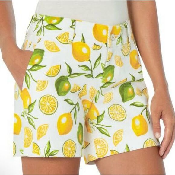 ISAAC MIZRAHI Tailored Shorts Womens‎ size 14 White Yellow Lemon Lime Summer 5” - Picture 1 of 10